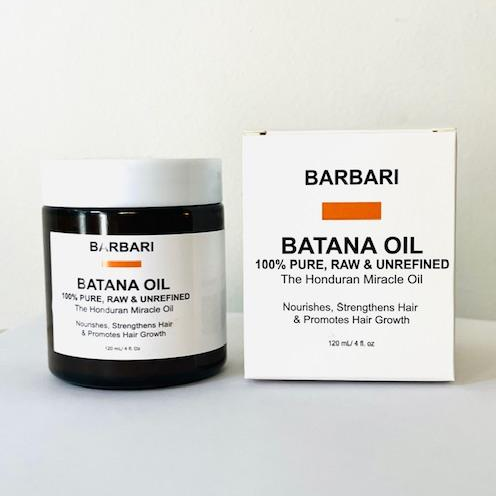 Barbari Batana Oil jar and box on a white background