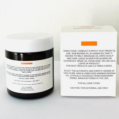 Barbari Beauty Batana Oil jar and box on a white background